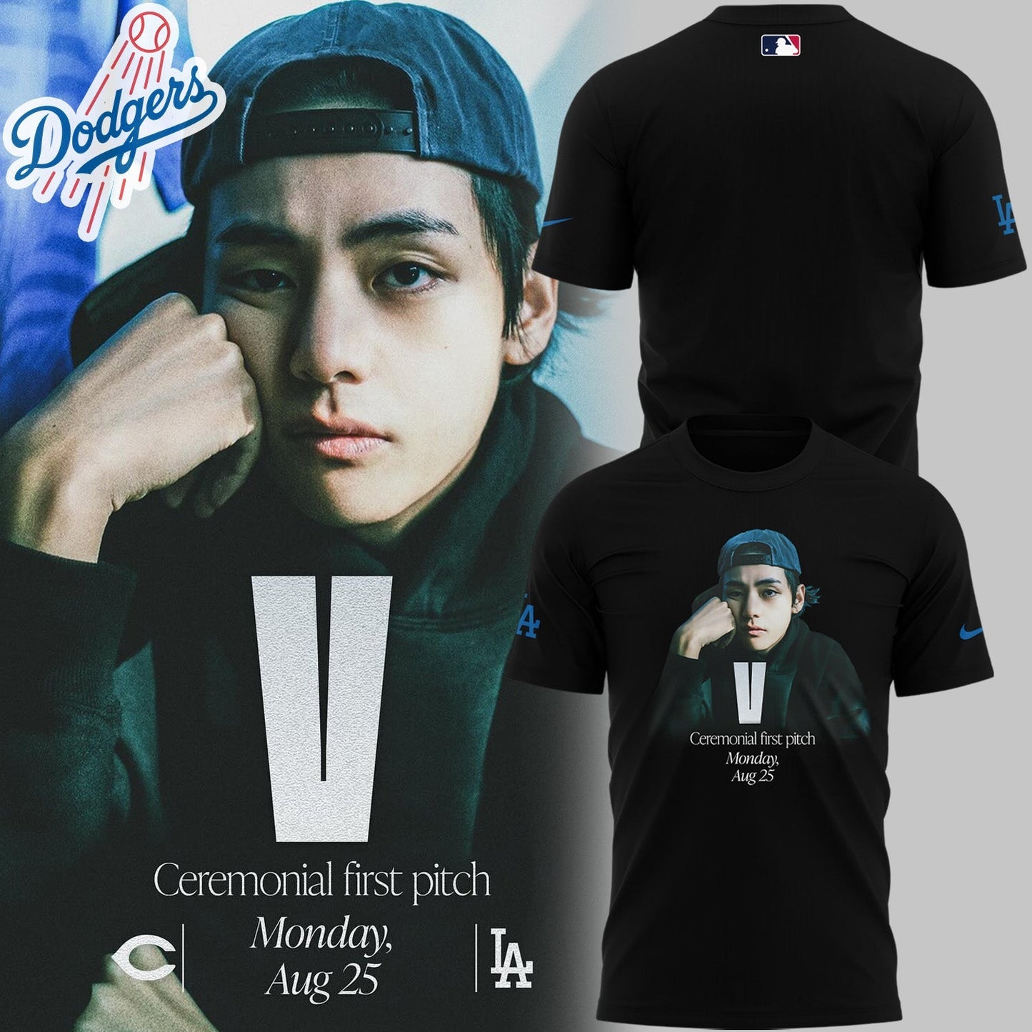 Exclusive #BTS #Taehyung #V x Los Angeles Dodgers MLB Tshirt