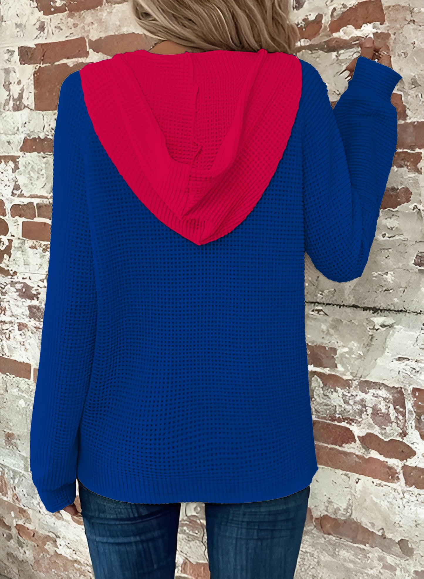 Half Button Raglan Sleeve Drawstring Hoodie