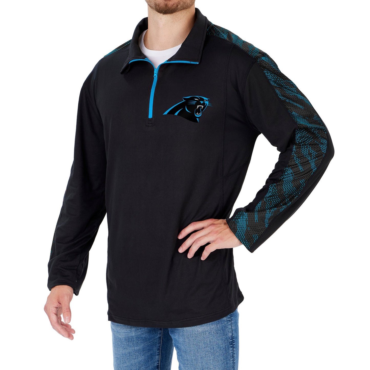 Zubaz NFL Men's Carolina Panthers Elevated 1/4 Zip Pullover w/ Viper Print Accent