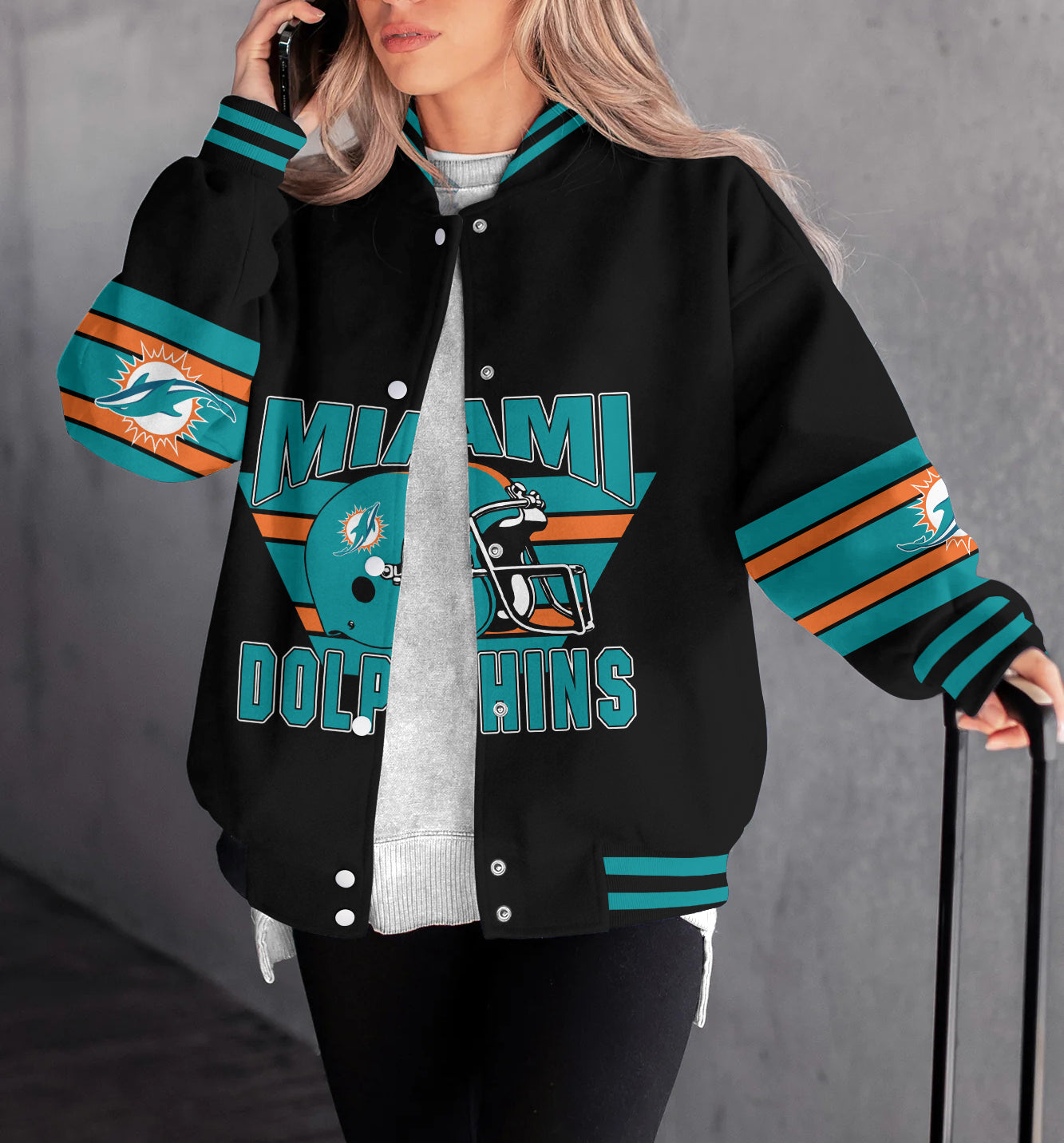 Miami Dolphins Women's Long Pass Full- Snap Casual Jacket