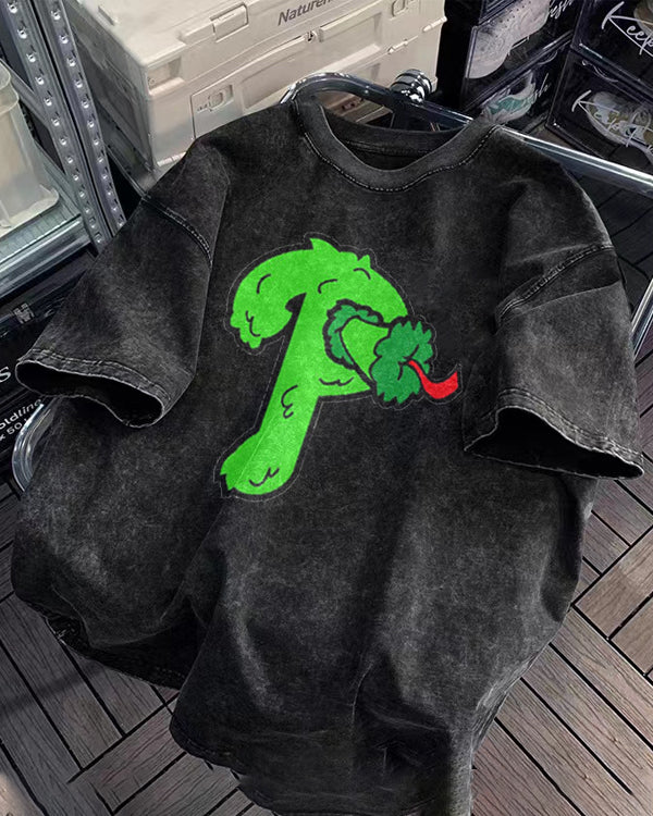 Washed Distressed Print Short Sleeve T-shirt