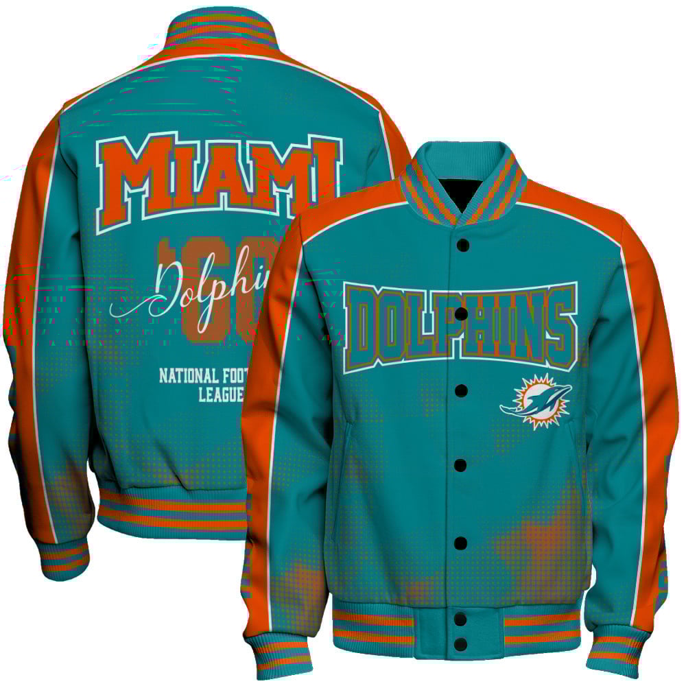 Miami Dolphins Football Team 2025 - 26 Heart Beats In Unison Unisex Varsity Jacket