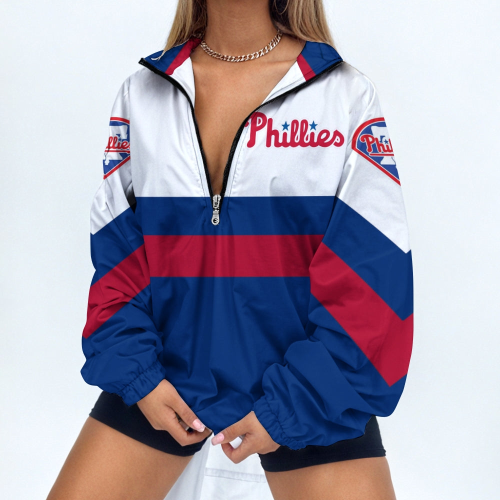 Women's Baseball Print V Neck Zipper Sweatshirt Jacket