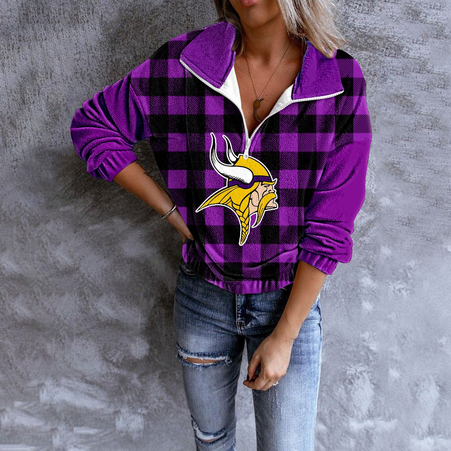 Unisex Plaid Quarter Zip Sweatshirt