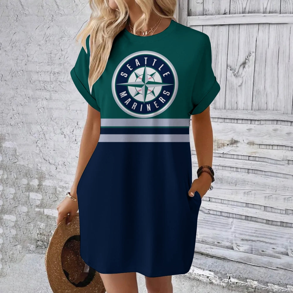 Seattle Mariners Hidden Pocket Short Sleeve Tee Dress