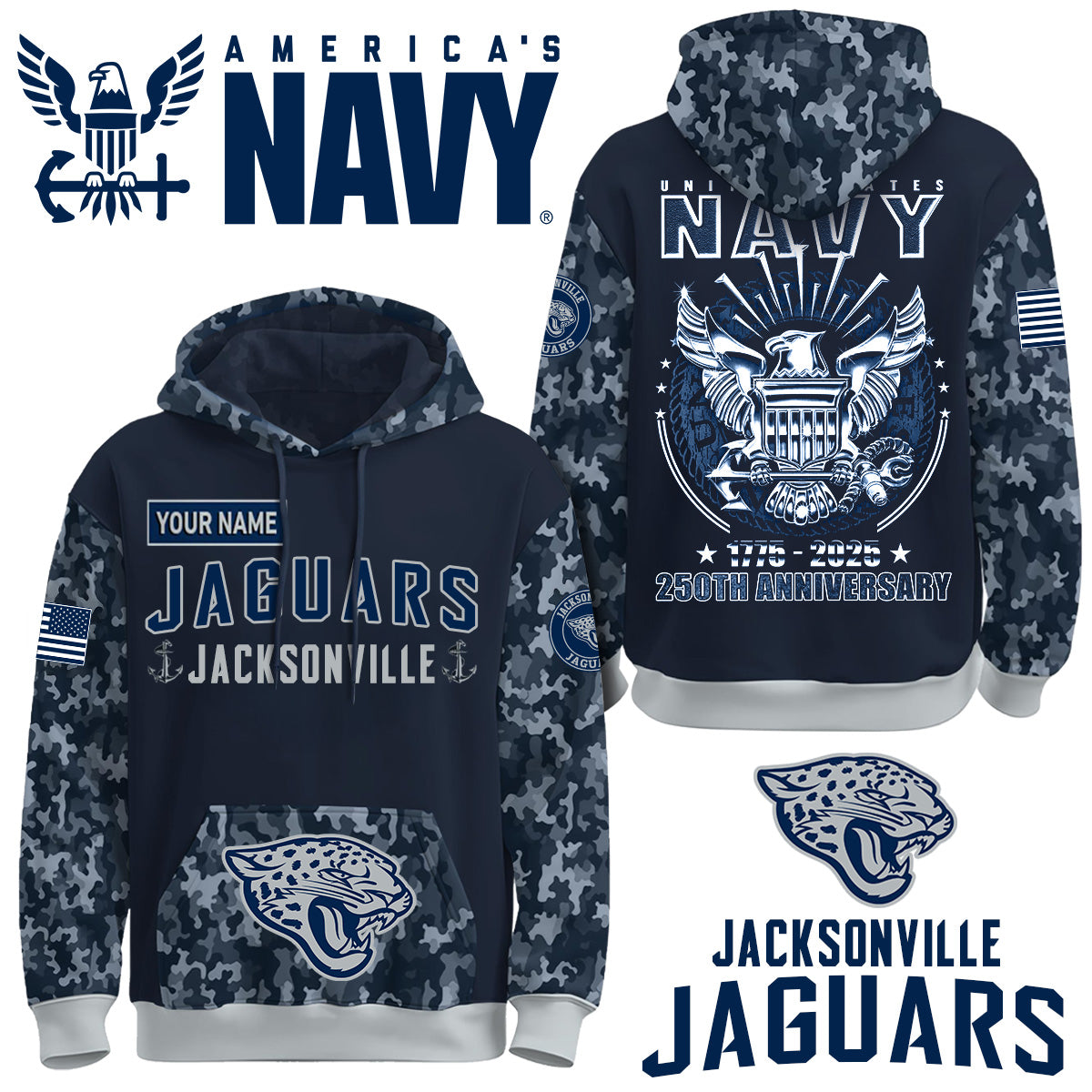 JAX x U.S Navy 250th Birthday Anniversary-3D Unisex Hoodie