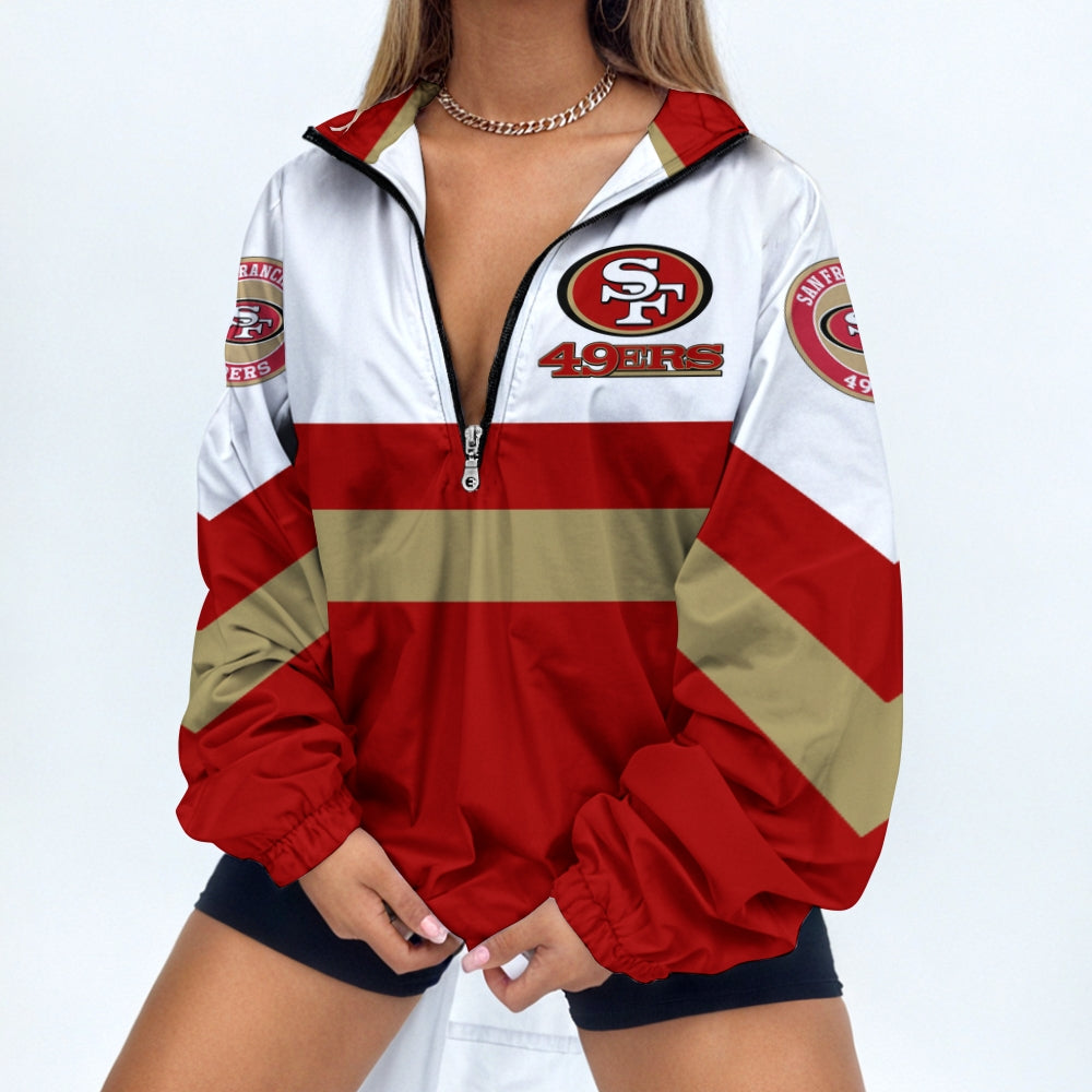 Women's Print V Neck Zipper Sweatshirt Jacket