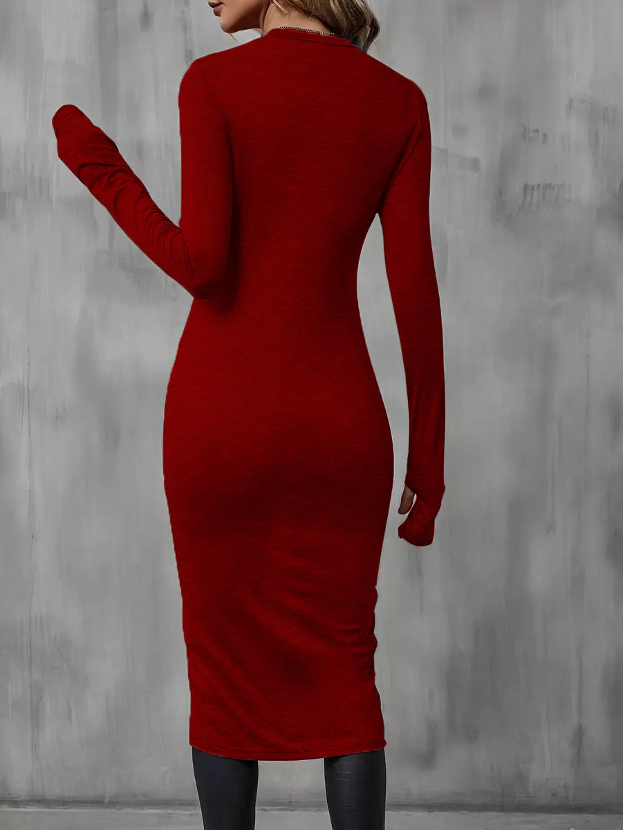 Long Sleeve Crew Neck Split Hem Tulip Top