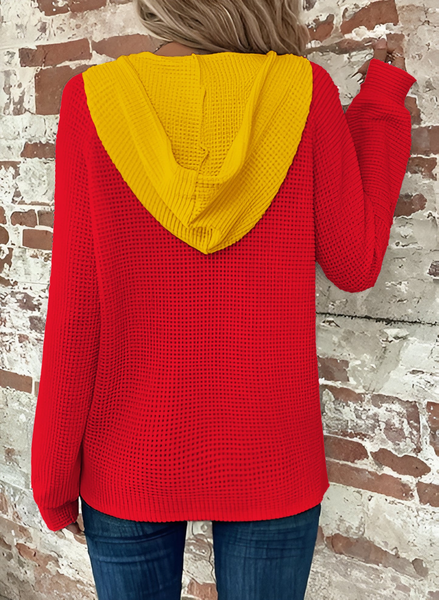 Half Button Raglan Sleeve Drawstring Hoodie