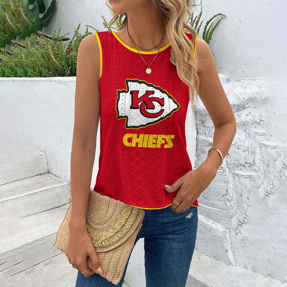 Chiefs Cut Out Wrap Cross Wrap Back Asymmetrical Beach Tank Top