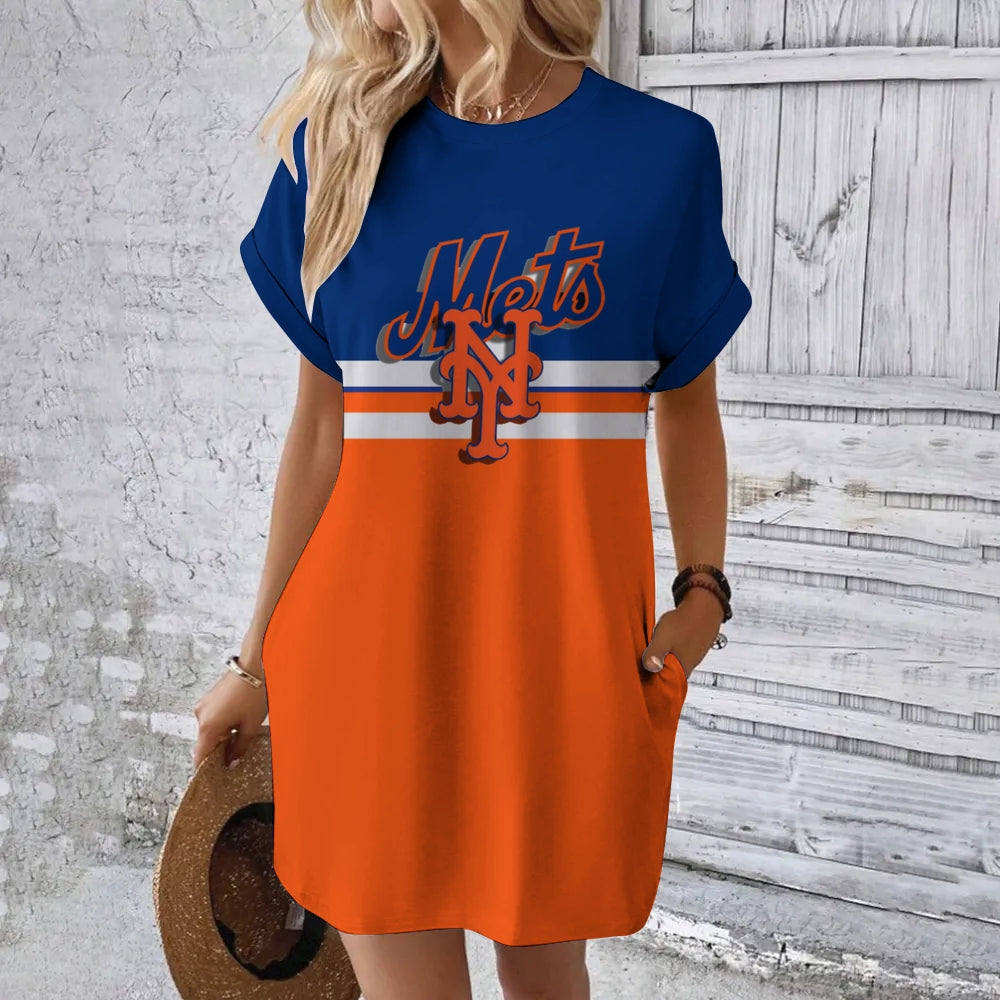 New York Mets Hidden Pocket Short Sleeve Tee Dress