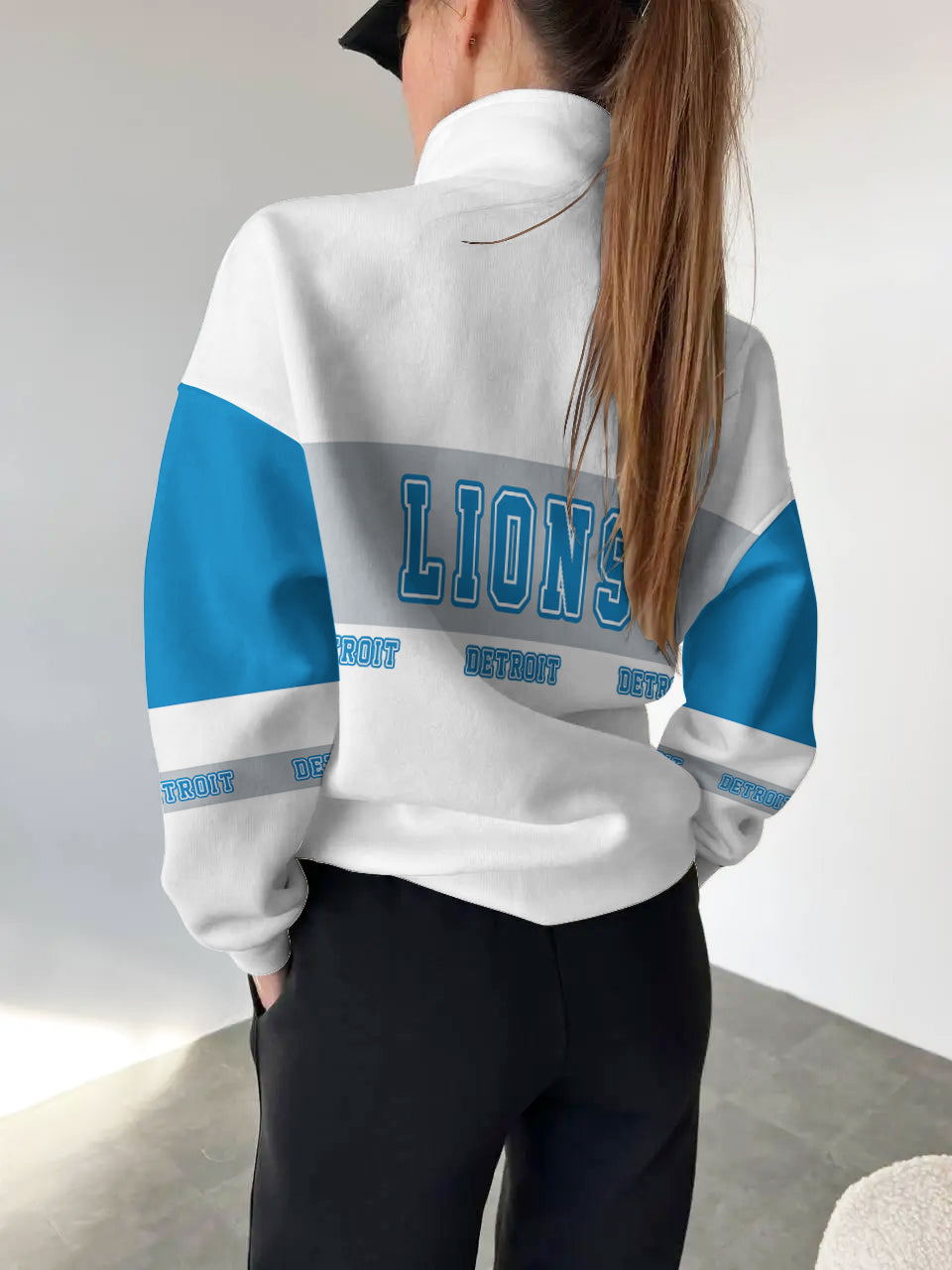 Detroit Lions 2025 New Design Casual Snap Mockneck Pullover