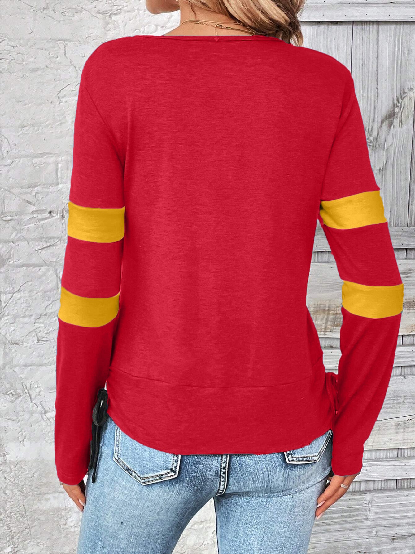 Contrast draped side drawstring T-shirt