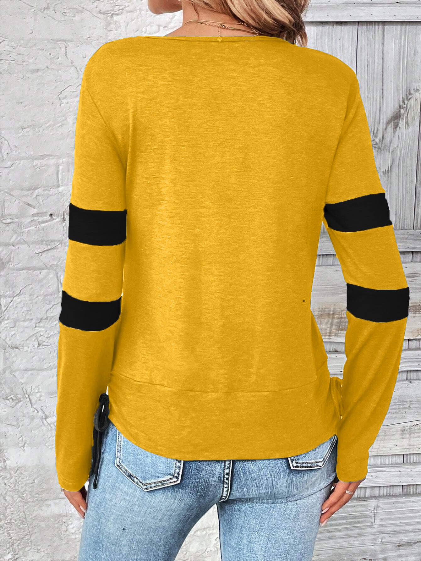 Contrast draped side drawstring T-shirt