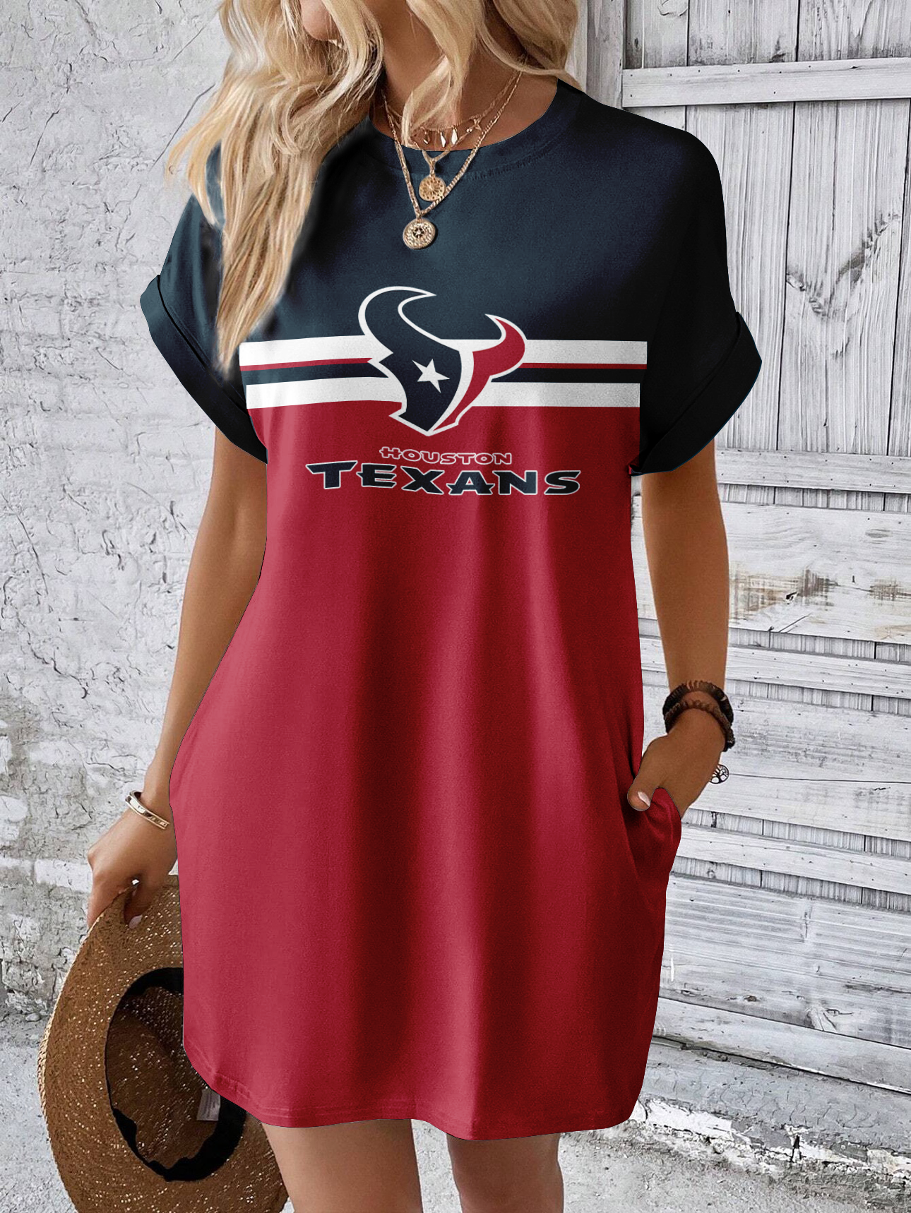 Houston Texans Solid Hidden Pocket Batwing Sleeve Tee Dress