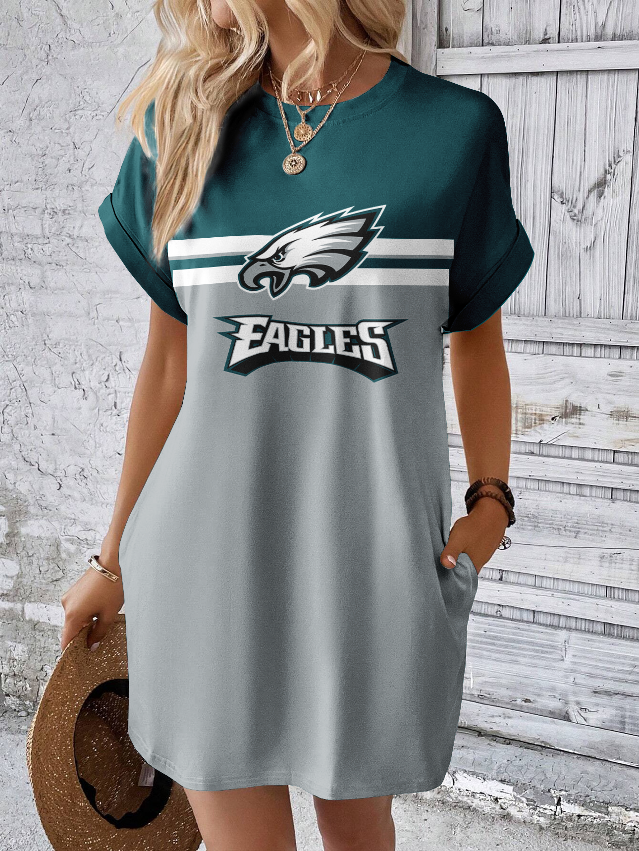 Philadelphia Eagles Solid Hidden Pocket Batwing Sleeve Tee Dress