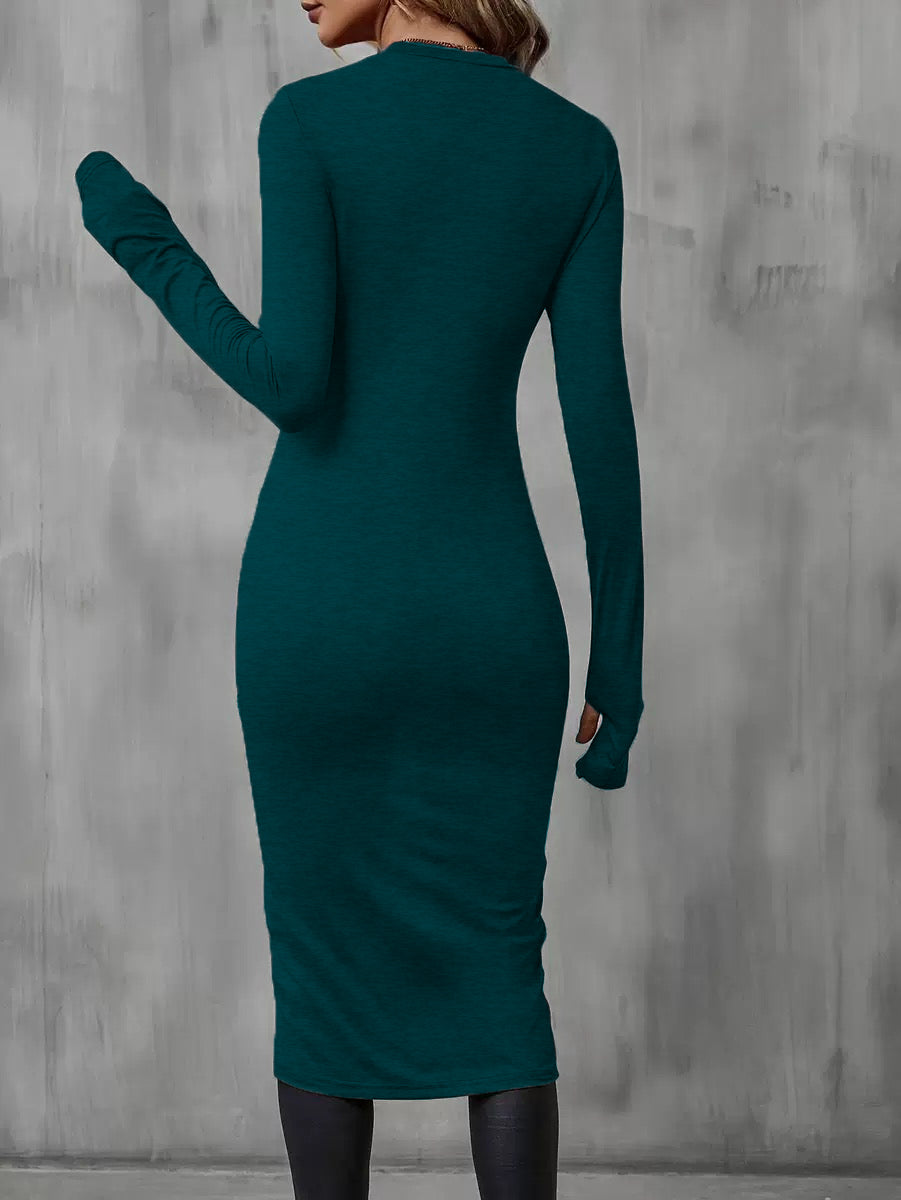 Long Sleeve Crew Neck Split Hem Tulip Top