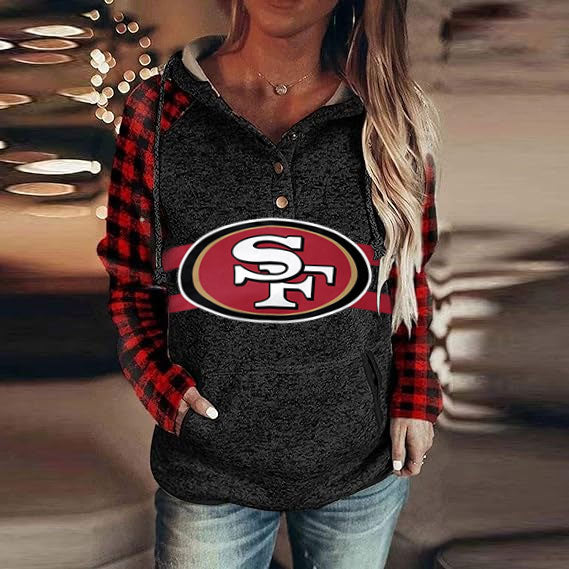 casual Plaid stitched print Hoodie