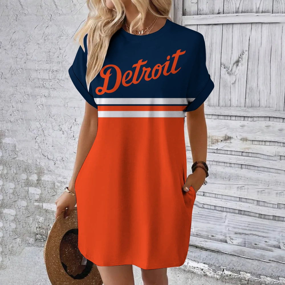 Detroit Tigers Hidden Pocket Short Sleeve Tee Dress