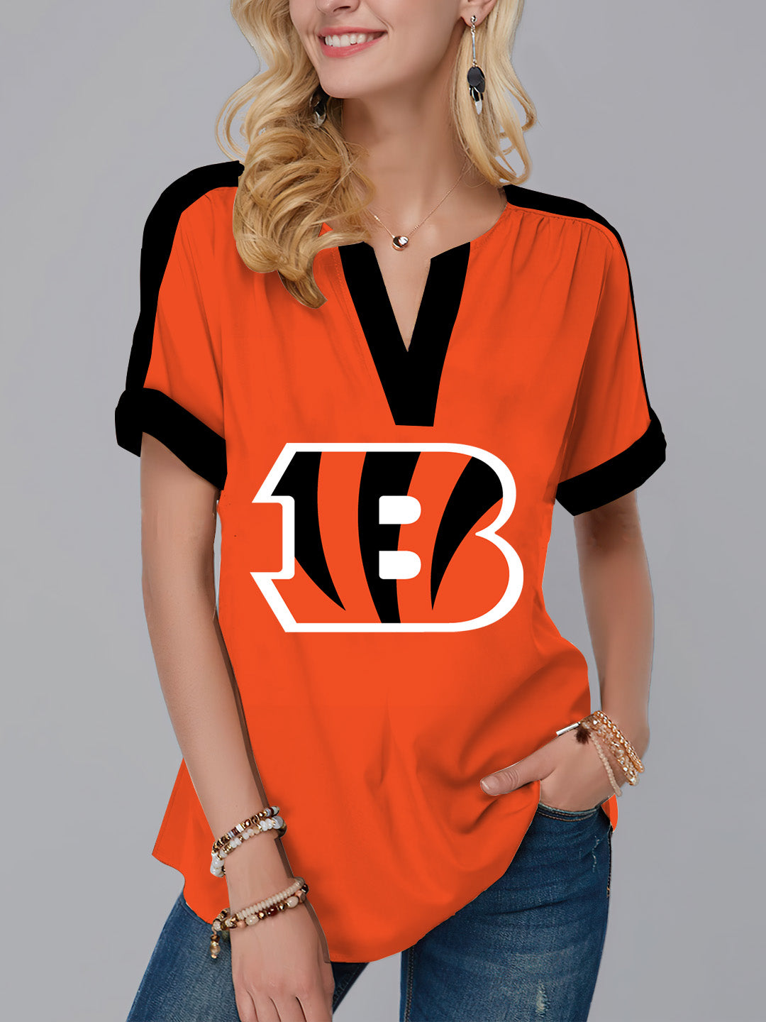 Cincinnati Bengals Fashion Short Sleeve V-Neck Shirt