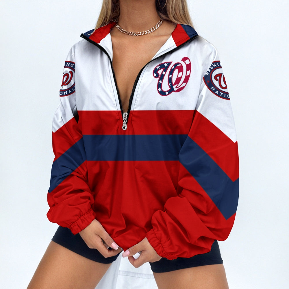 Women's Baseball Print V Neck Zipper Sweatshirt Jacket