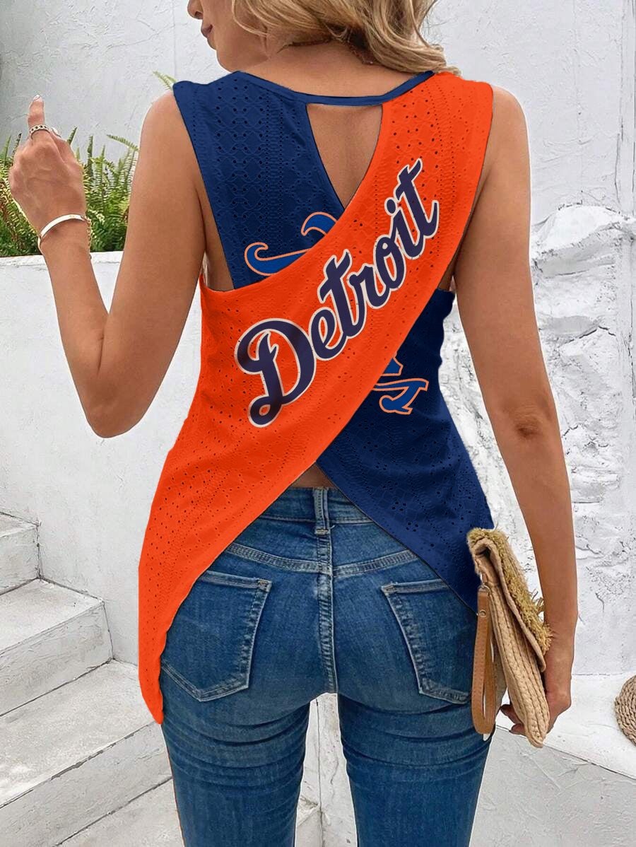 Detroit Cut Out Wrap Cross Wrap Back Asymmetrical Beach Tank Top