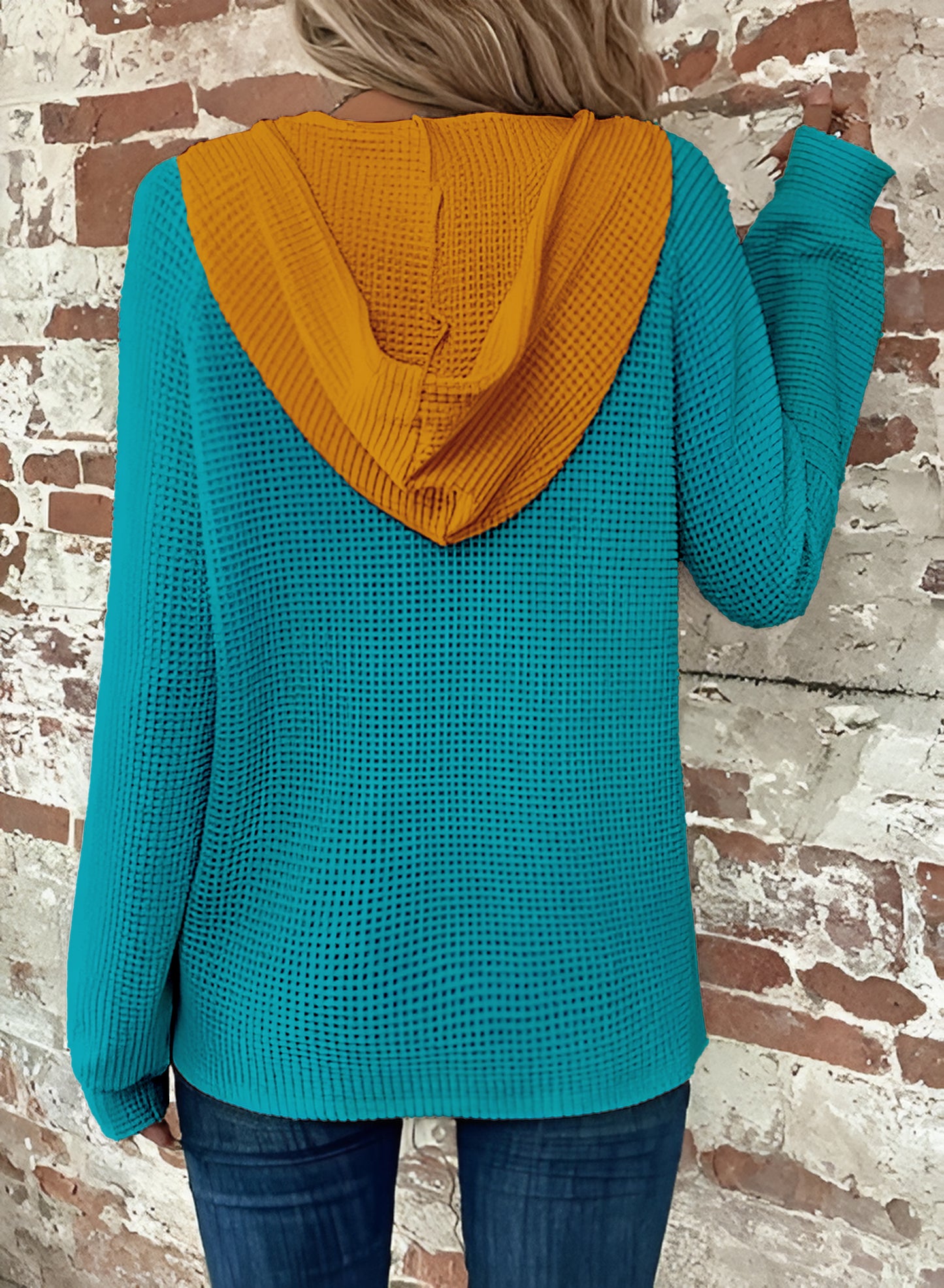 Half Button Raglan Sleeve Drawstring Hoodie