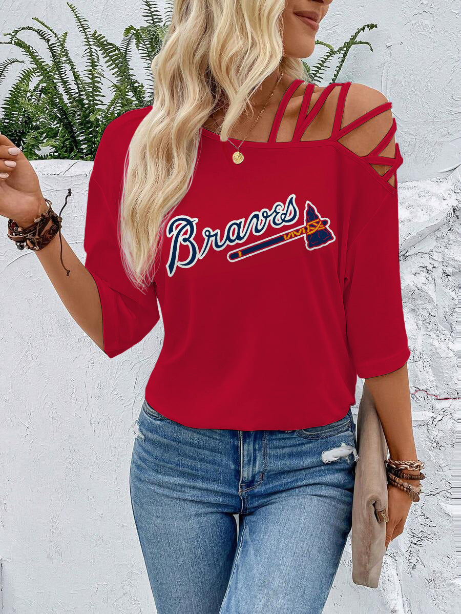 Braves Criss Cross Asymmetrical Neck Tee