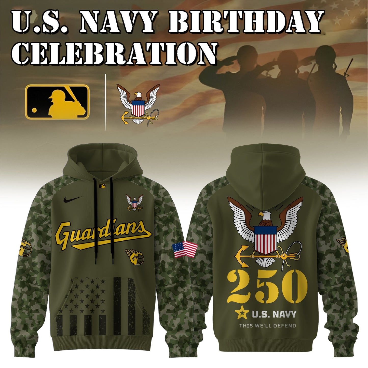 .Cleveland Guardians – U.S. Navy 250th Birthday Celebration Hoodie