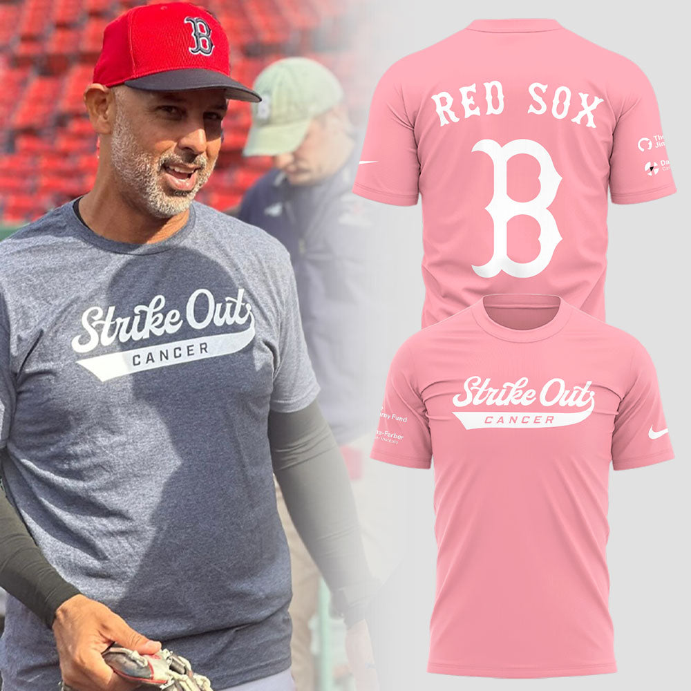 Limited Edition Red Sox Baseball Strike Out Cancer Pink TShirt