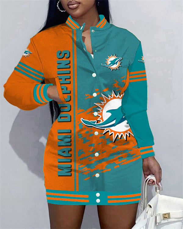Miami Dolphins
Limited Edition Button Down Long Sleeve Jacket Dress