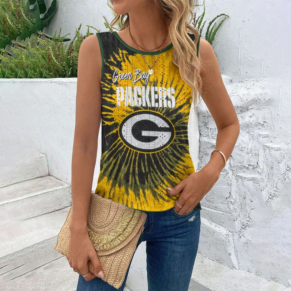 Green Bay Packers Cut Out Wrap Cross Wrap Back Asymmetrical Beach Tank Top