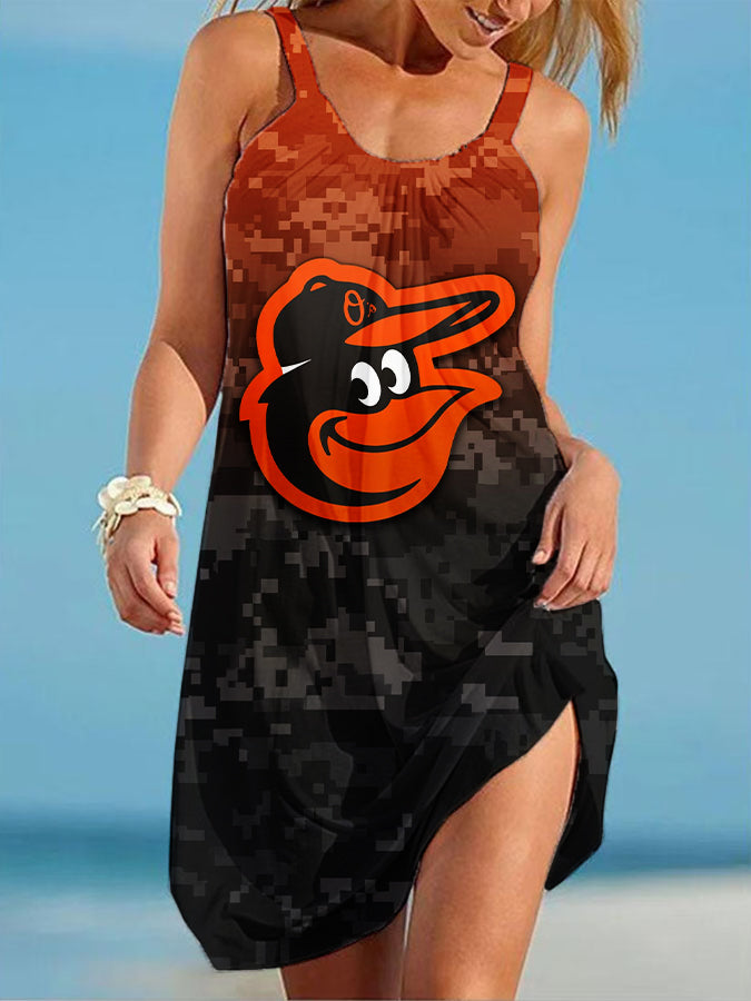 Orioles Round neck sleeveless printed dress