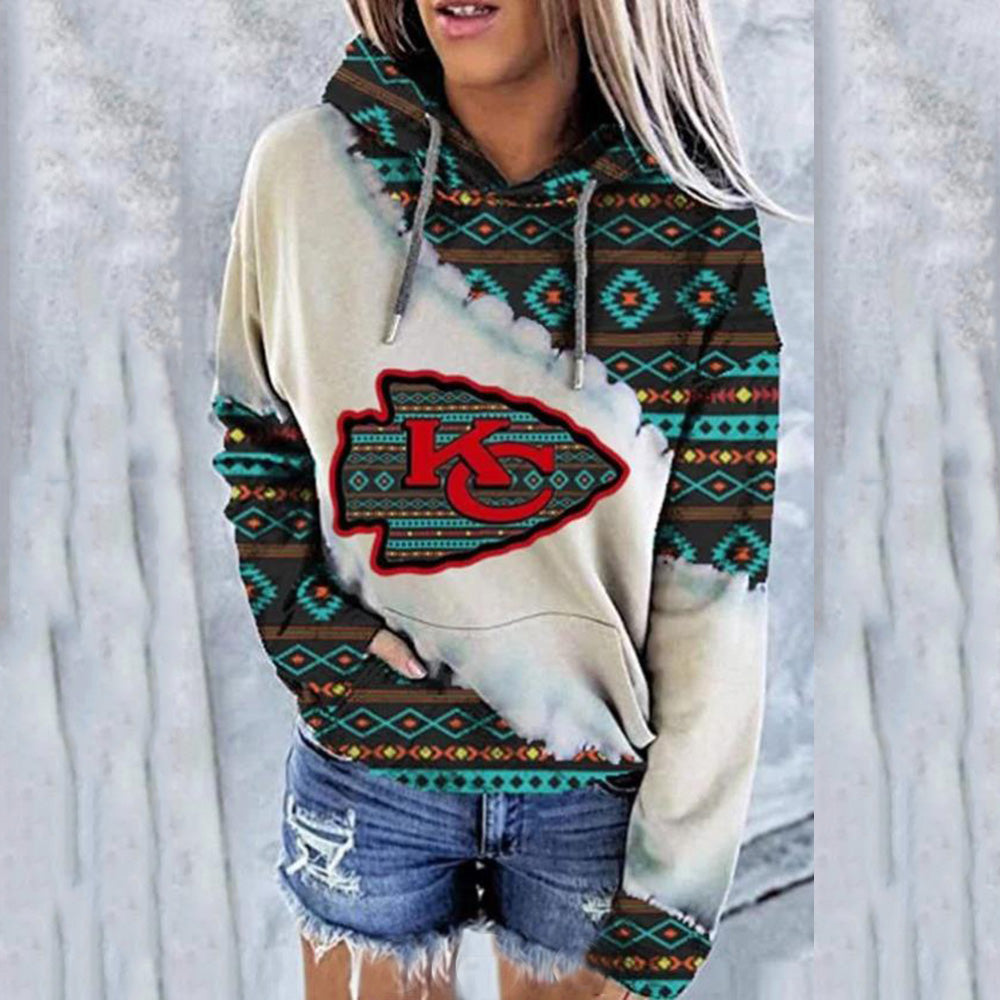 Casual loose contrast printed Hoodie