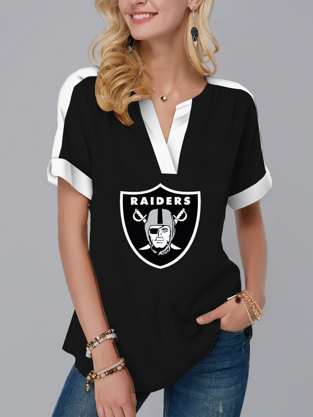 Las Vegas Raiders Fashion Short Sleeve V-Neck Shirt