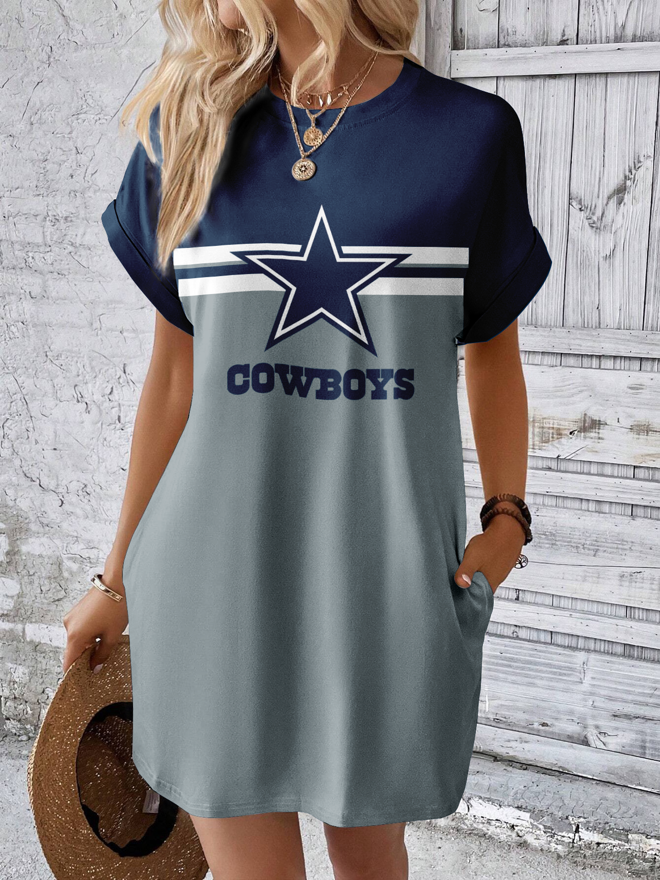 Dallas Cowboys Solid Hidden Pocket Batwing Sleeve Tee Dress