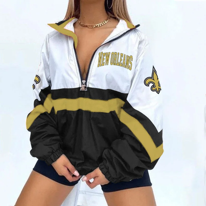 Women's Football Print V Neck Zipper Sweatshirt Jacket