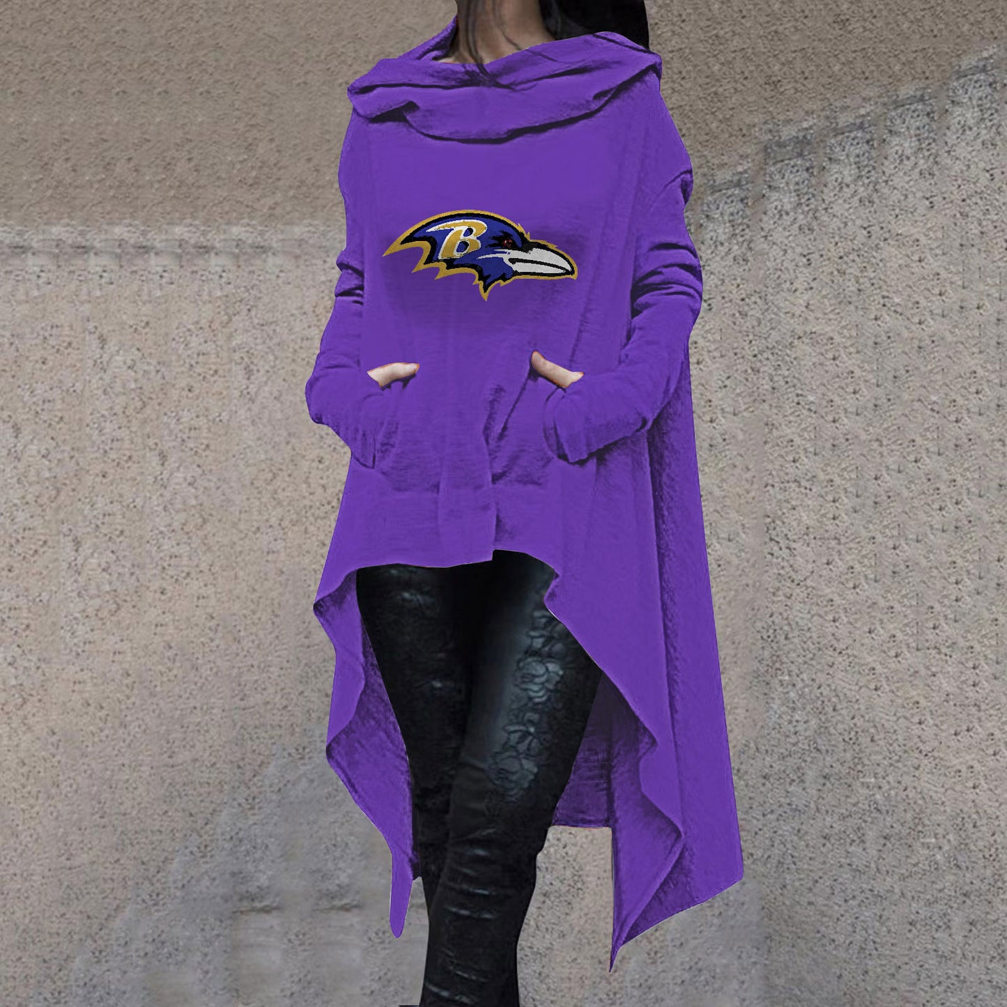 Fashionable Print Irregular Long Sleeve Sweatshirt