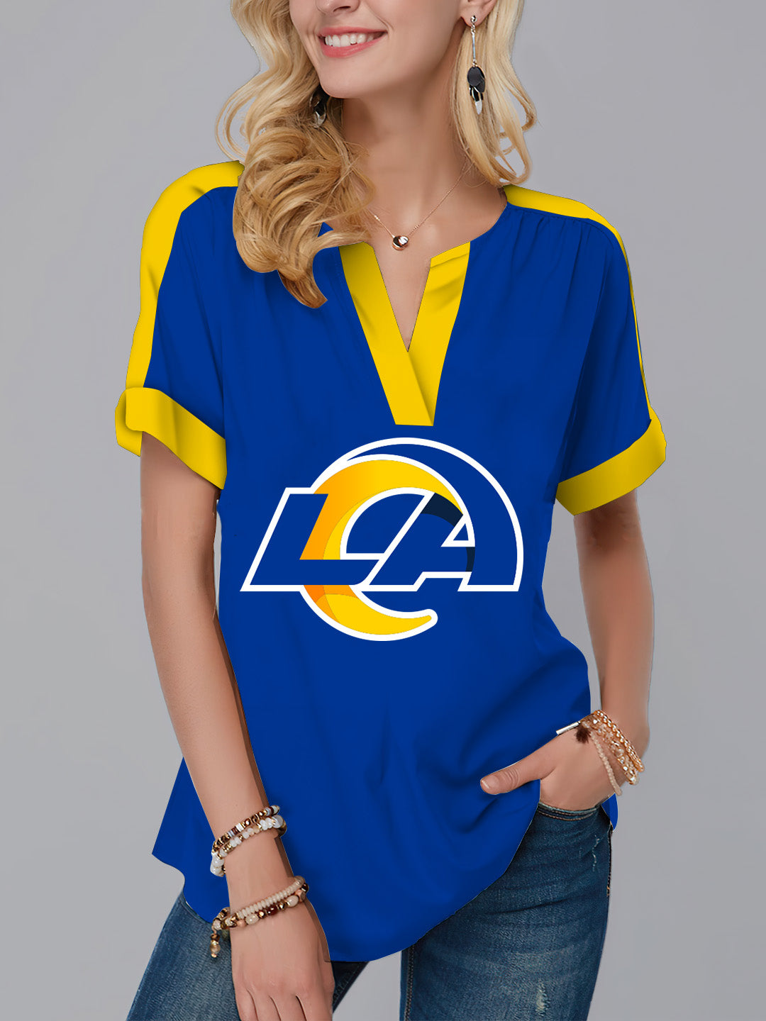 Los Angeles Rams Fashion Short Sleeve V-Neck Shirt