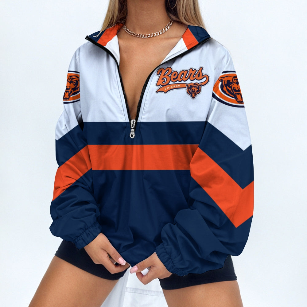 Women's Football Print V Neck Zipper Sweatshirt Jacket