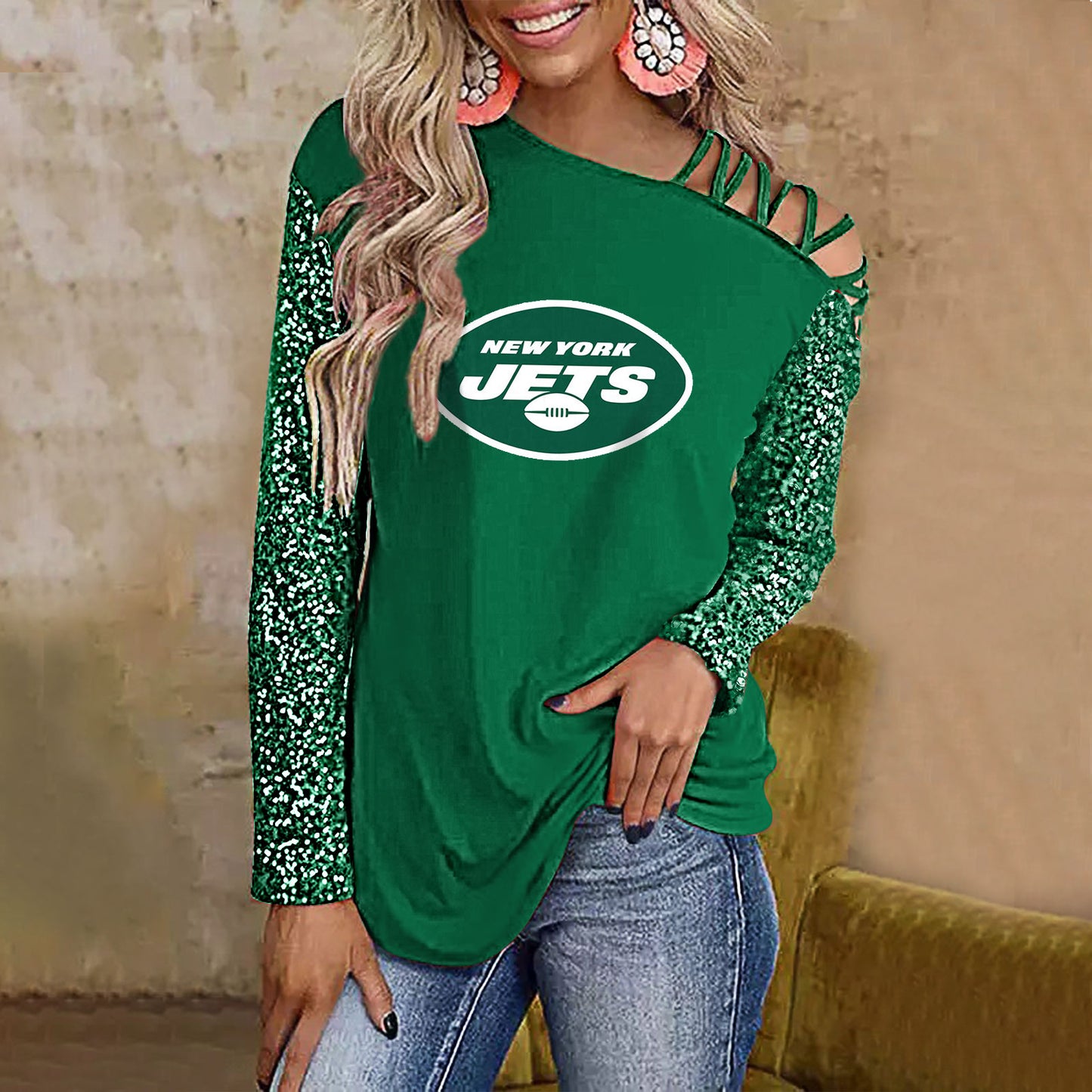 Color-Blocked Criss-Cross One Shoulder Blouse