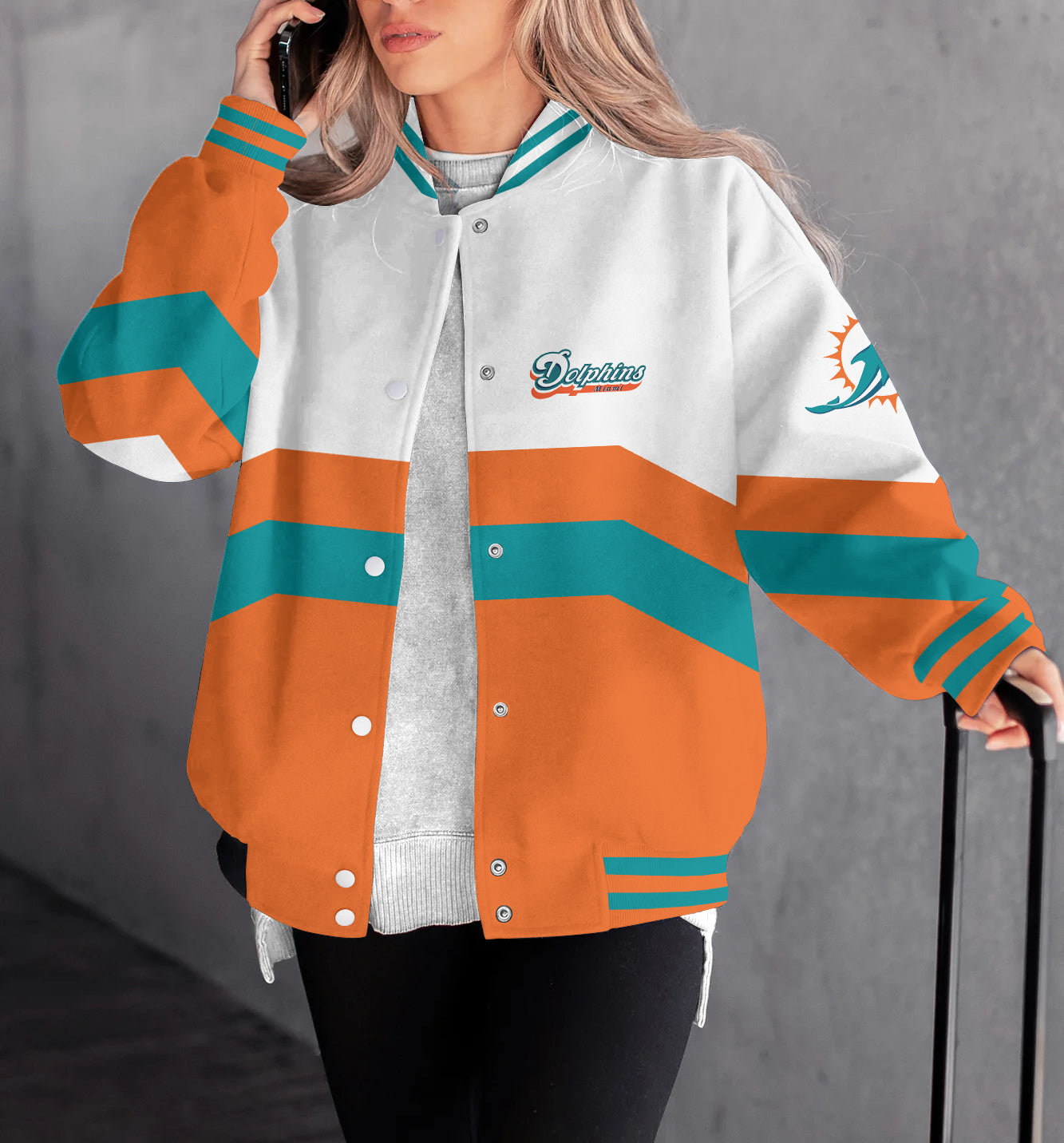 Miami Dolphins Women's Long Pass Full- Snap Casual Jacket