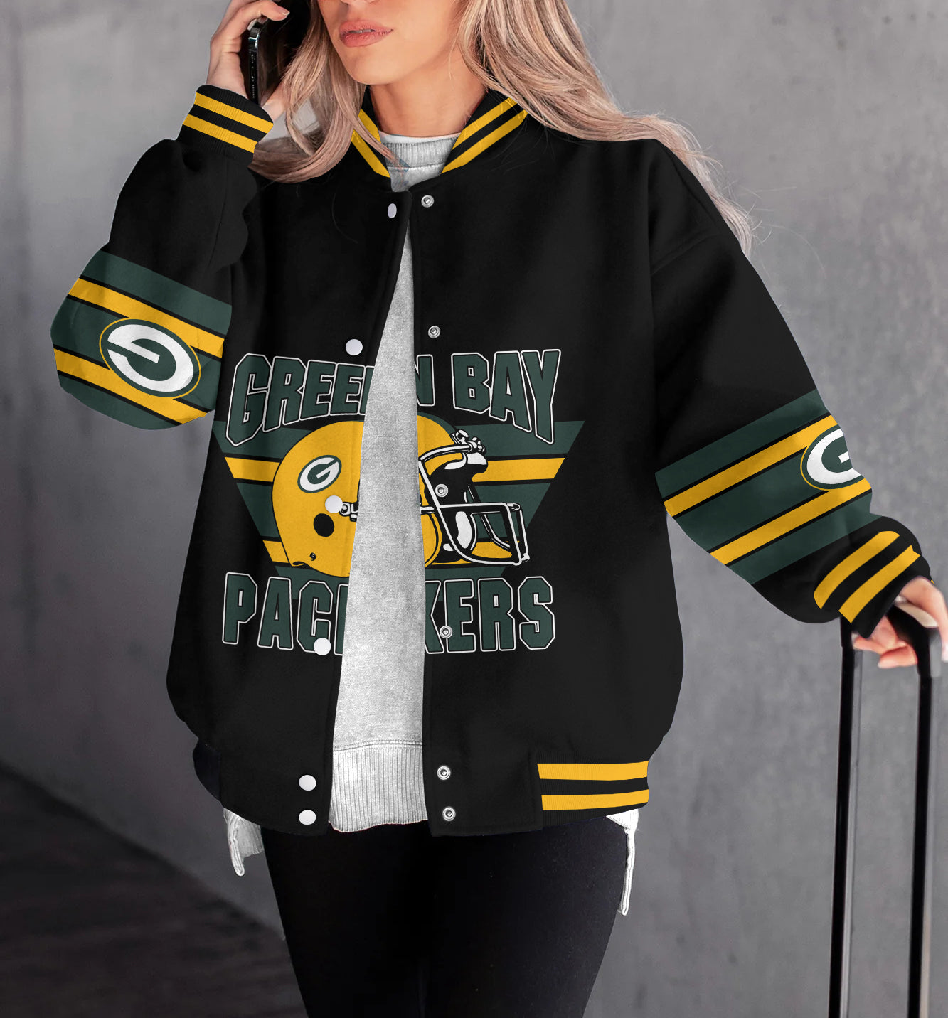 Green Bay Packers Women's Long Pass Full- Snap Casual Jacket