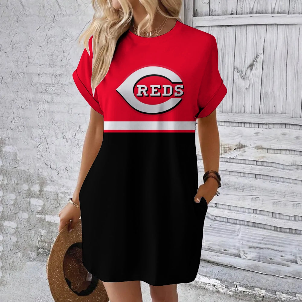 Cincinnati Reds Hidden Pocket Short Sleeve Tee Dress