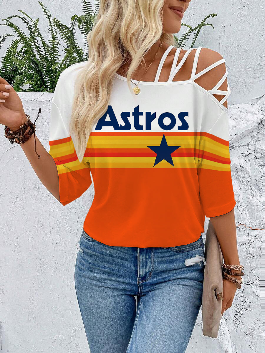 Astros Criss Cross Asymmetrical Neck Tee