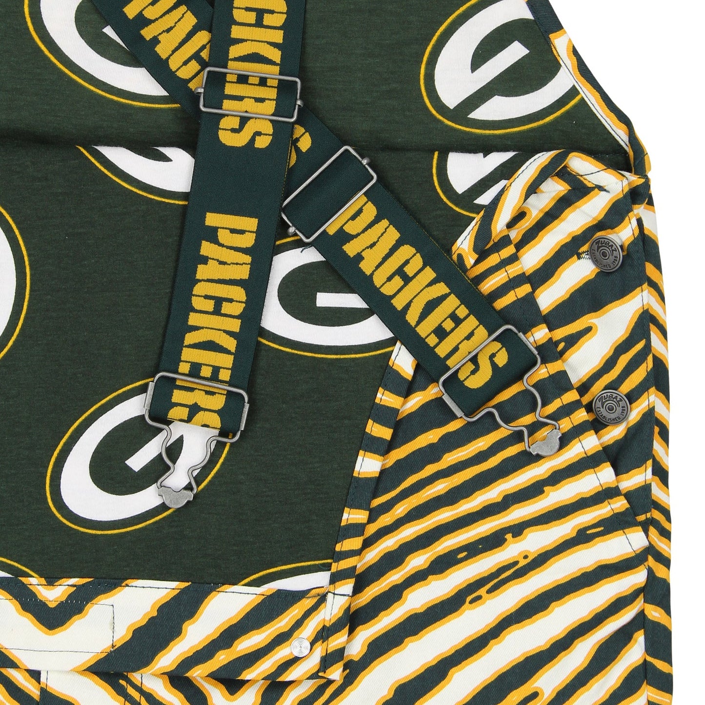 Zubaz NFL Men's Green Bay Packers Zebra Printed Team Bib Overalls