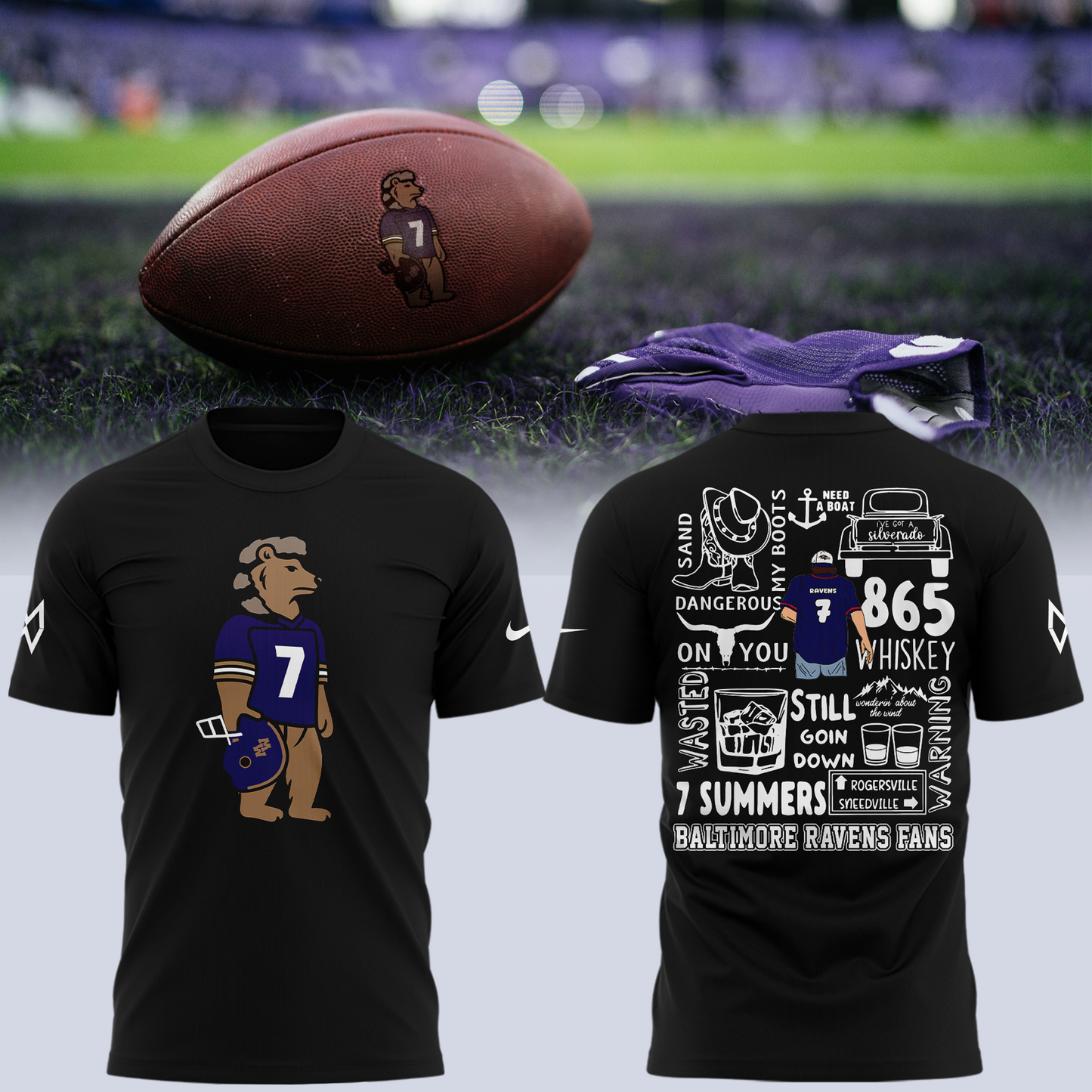 Baltimore Ravens x Morgan wallen 2025 Tour M&T Bank Stadium Black T-Shirt