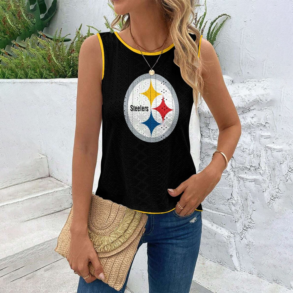 Pittsburgh Steelers Cut Out Wrap Cross Wrap Back Asymmetrical Beach Tank Top