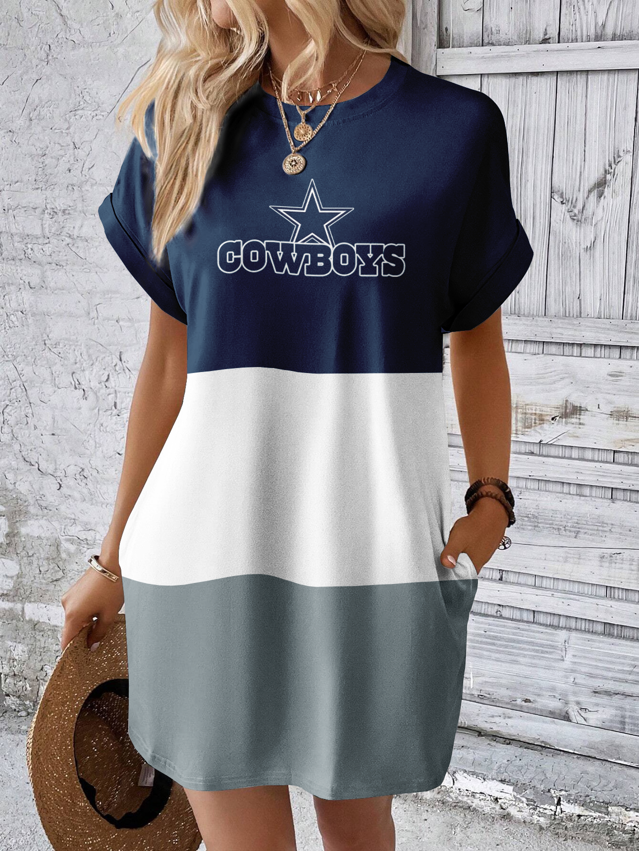 Dallas Cowboys Short Sleeve Pocket Batwing Sleeve Tee Dress