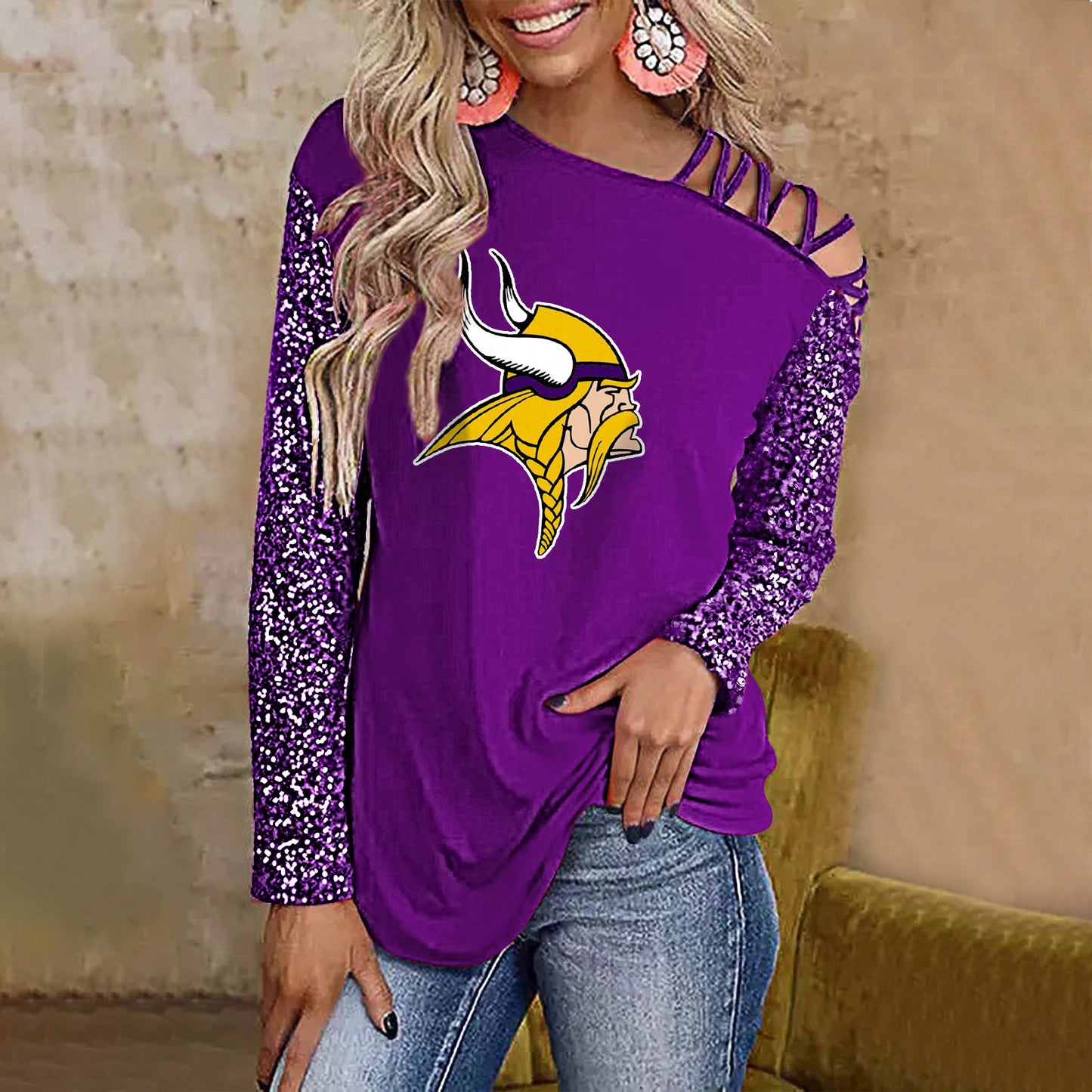 Color-Blocked Criss-Cross One Shoulder Blouse